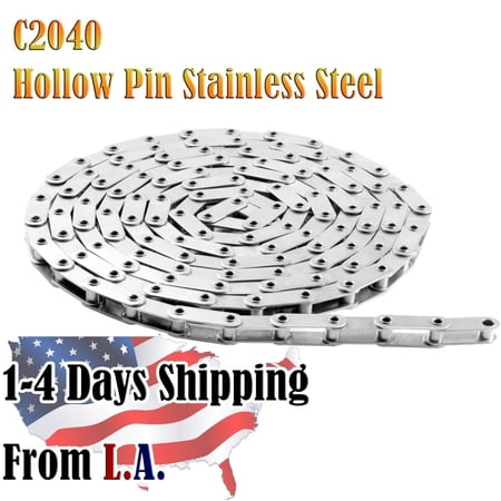 Jeremywell C2040HPSS Stainless Hollow Pin Conveyor Chain 10 Feet with 1 Connecting Link