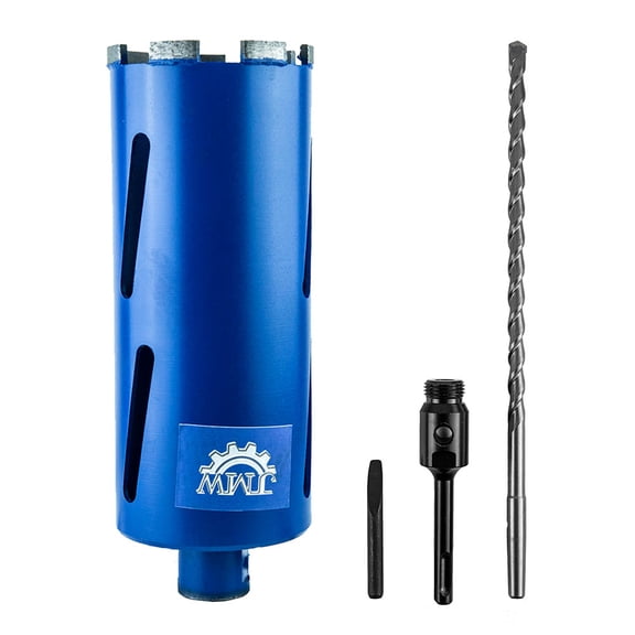 Jeremywell Dry Diamond Drill Core Bit for Brick and Concrete with Pilot Bit - 4" (102mm) Diameter with SDS Plus Arbor for #30/40 Diamond, Laser Welded