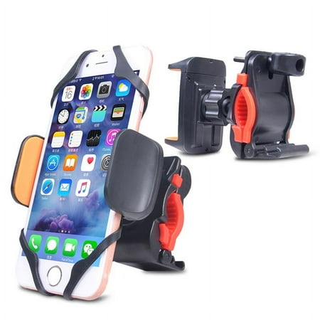 Jeremywell Universal Cell Phone Bike Bicycle Mount Holder Rack Handlebar Motorcycle Holder Cradle for iPhone Android Phone Boating GPS 360 Degree Rotatable Holds Phones Up To 3.5" Wide Orange/Black