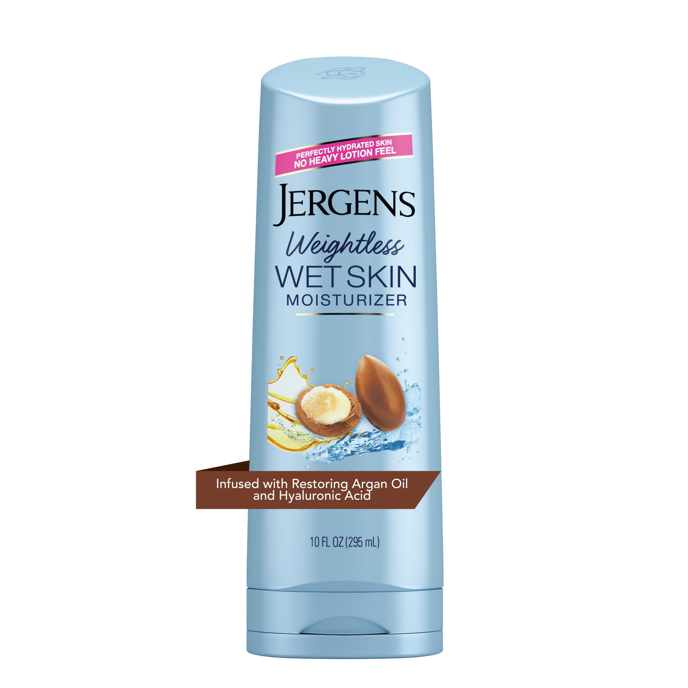 Jergens Argan Oil Weightless Wet Skin Body Lotion, Non-Greasy Moisturizer, for Dry Skin, 10 oz
