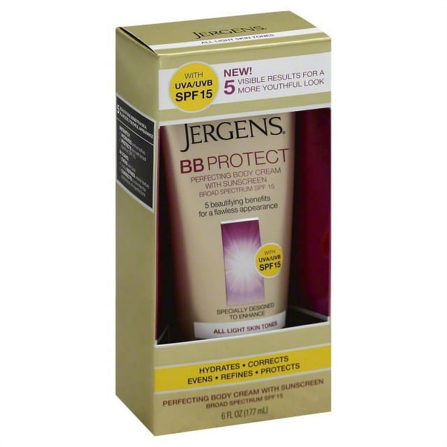 Jergens BB Protect Perfecting Body Cream with Sunscreen, All Light Skin Tones 6 oz