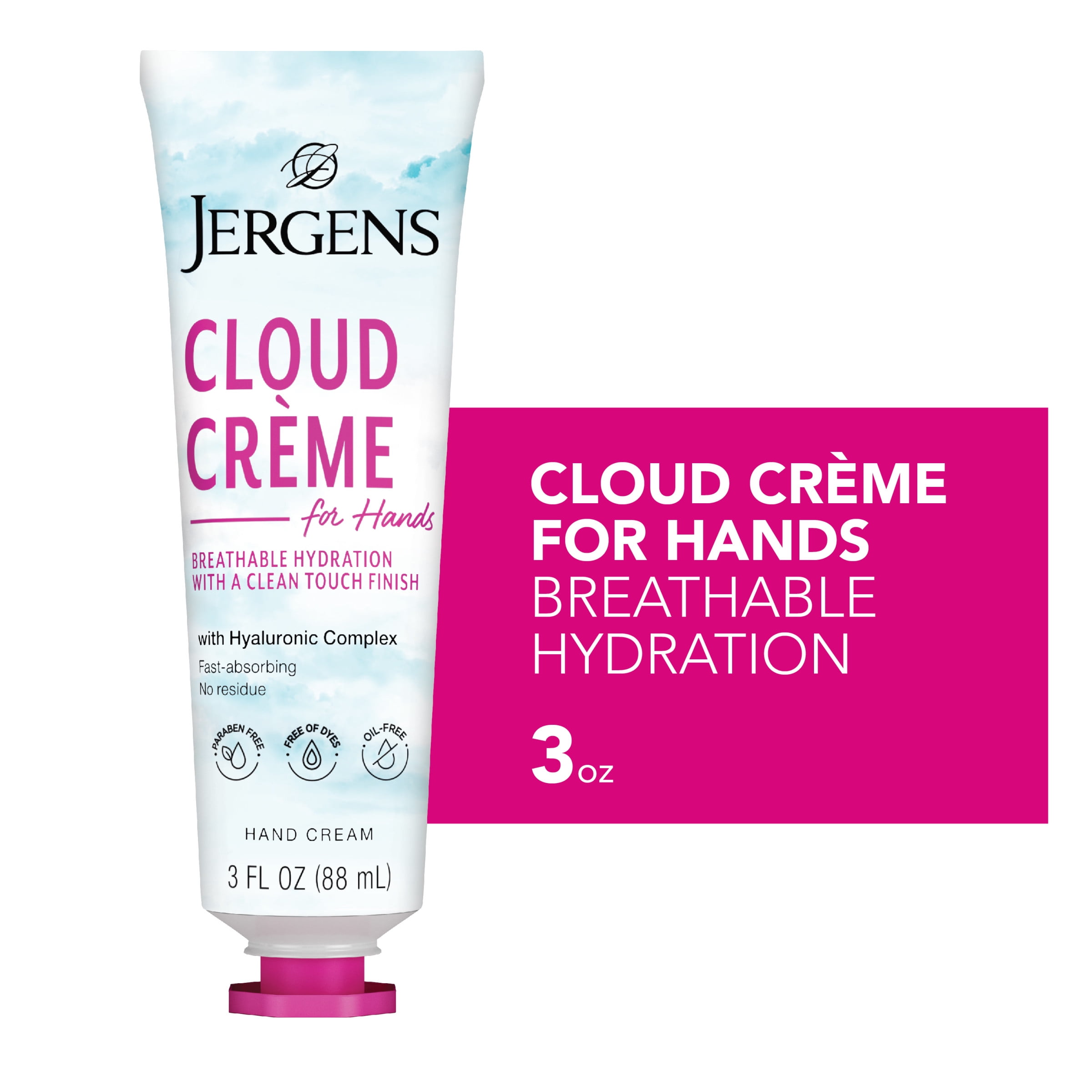 Jergens Cloud Creme with Hyaluronic Complex, Non-Greasy Breathable Hand Cream, 3 fl oz