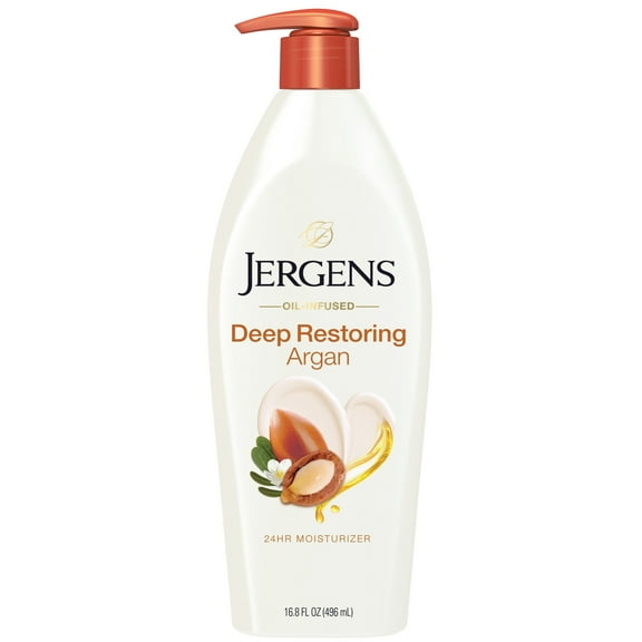 Jergens Deep Restoring Argan Oil Hand and Body Lotion, Dry Skin Moisturizer, Vitamin E, 16.8 fl oz