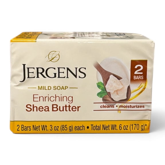 Jergens Enriching Shea Butter Mild Bar Soap, Moisturizing Cleansing Soap, 2 Bars, 3 oz Each