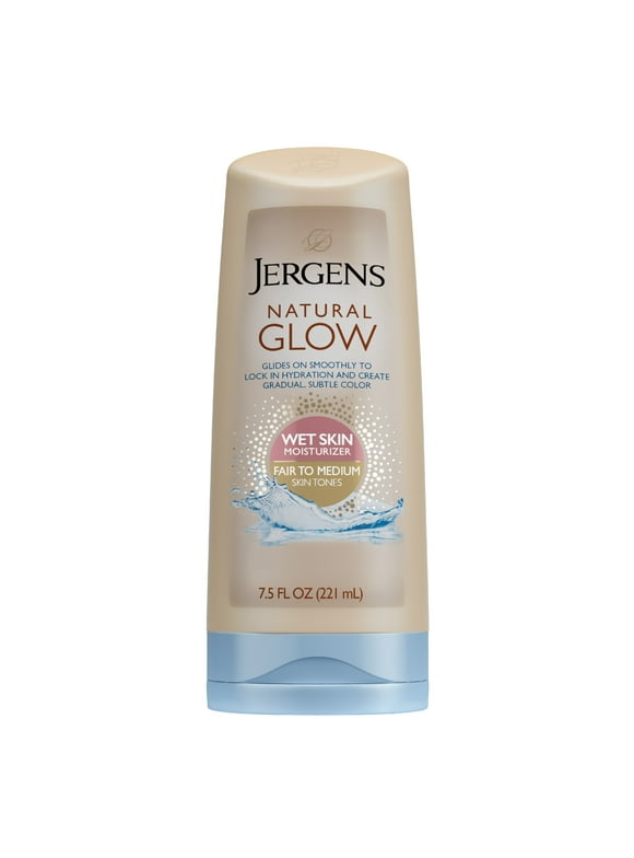 Jergens Hand and Body Lotion, Natural Glow Sunless Tanning In-shower Body Lotion, Fair to Medium Skin Tone, 7.5 Oz, 5 Pack