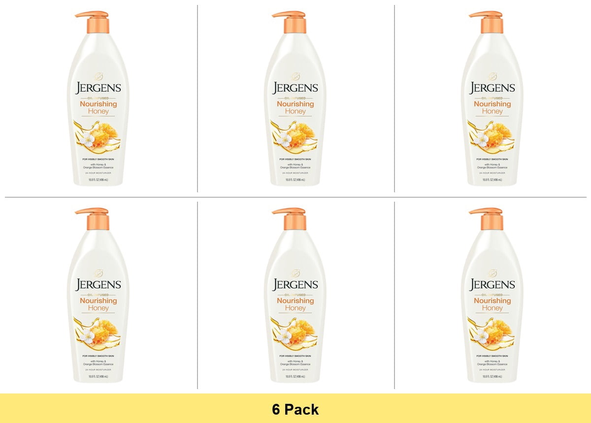 Jergens Hand and Body Lotion, Nourishing Honey Moisturizer for Dry Skin, 16.8 oz - 6 Pack
