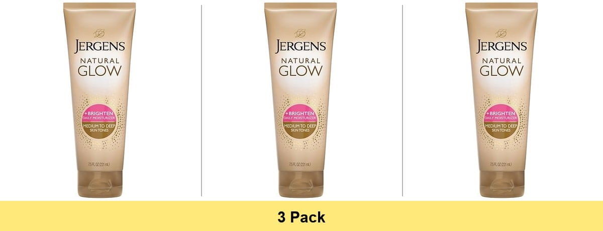 Jergens Natural Glow Daily Moisturizer Lotion Medium to Deep Skin Self Tanner 7.5 oz - 3 Pack
