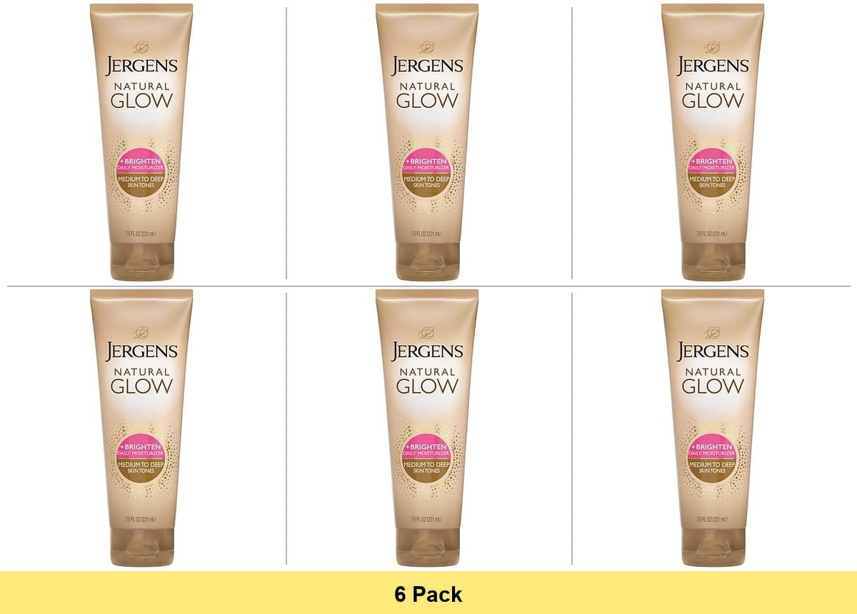 Jergens Natural Glow Daily Moisturizer Lotion, Medium to Deep Skin, Self Tanner, 7.5 oz - 6 Pack