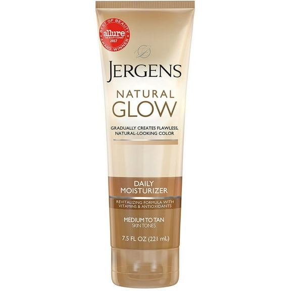 Jergens Natural Glow Daily Moisturizer Revitalizing Medium/Tan Skin Tones 7.50 oz (Pack of 4)