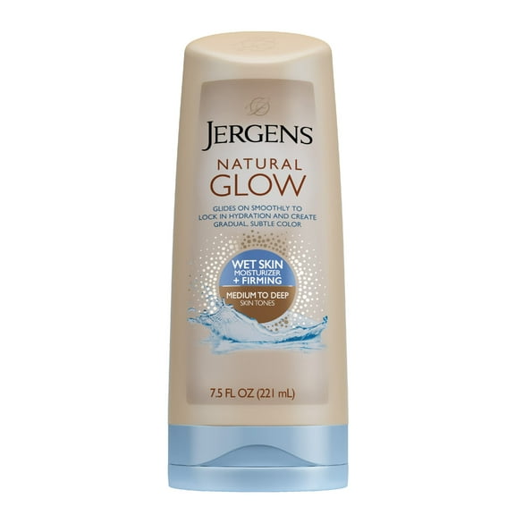 Jergens Natural Glow +FIRMING CI30 In-shower Self Tanner Sunless Tanning for Medium to Deep Skin Tone, Anti Cellulite Firming Body for Gradual and Natural-Looking Fake Tan, 7.5 Ounce