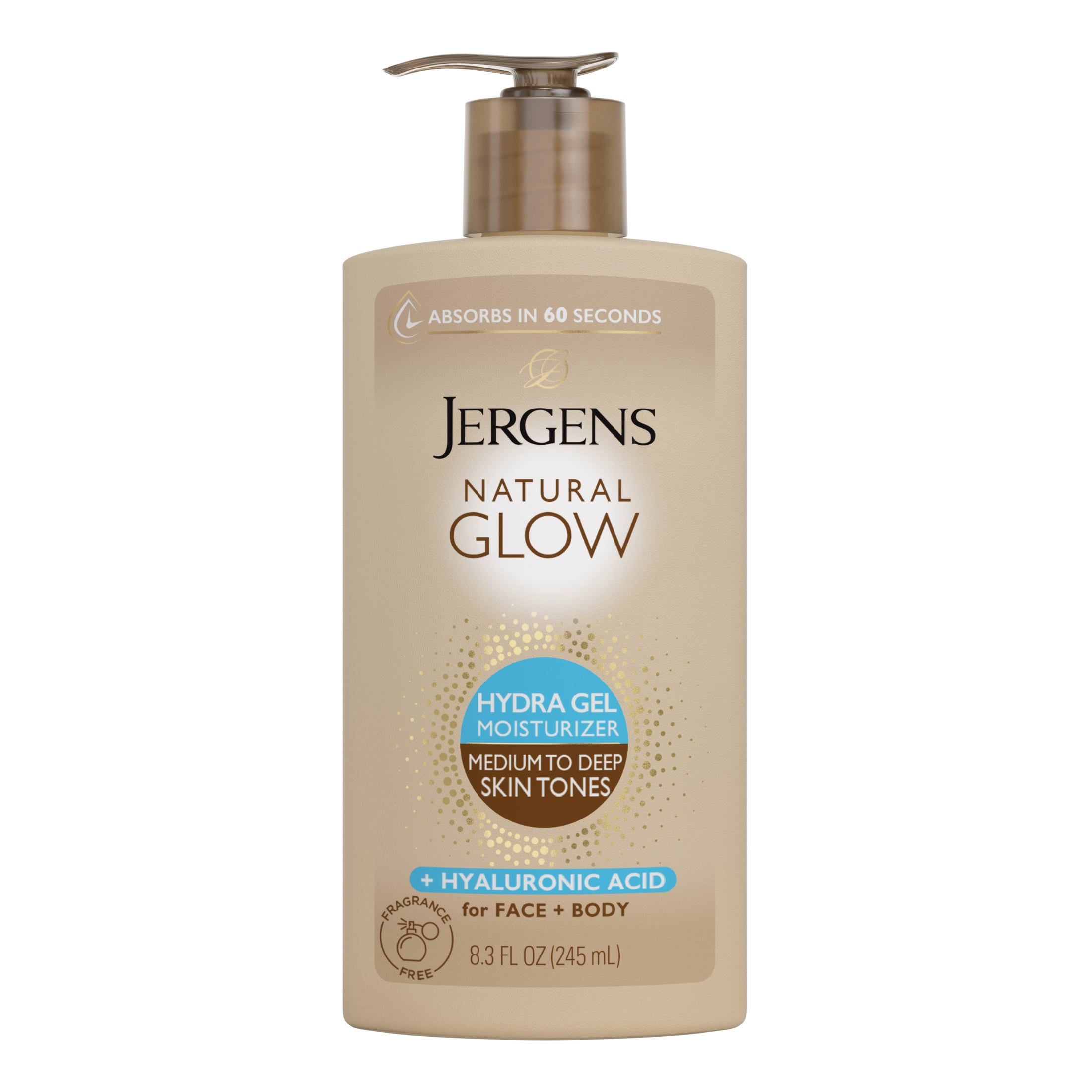 Jergens Natural Glow Hydra Gel Moisturizer, Gradual Tanning Lotion, Medium to Deep, 8.3 fl oz