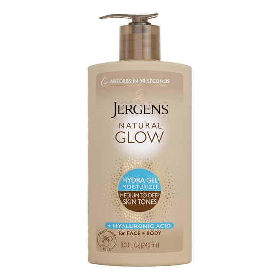 Jergens Natural Glow Hydra Gel Moisturizer, Gradual Tanning Lotion, Medium to Deep, 8.3 fl oz