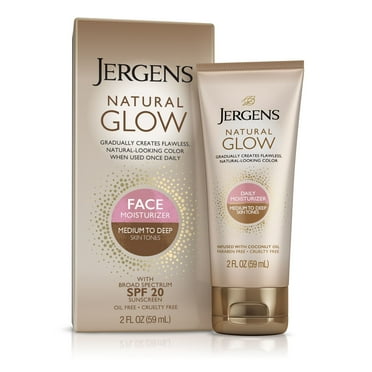 Jergens Natural Glow SPF 20 Face Moisturizer, Self Tanner, Medium to Deep Skin, 2 oz
