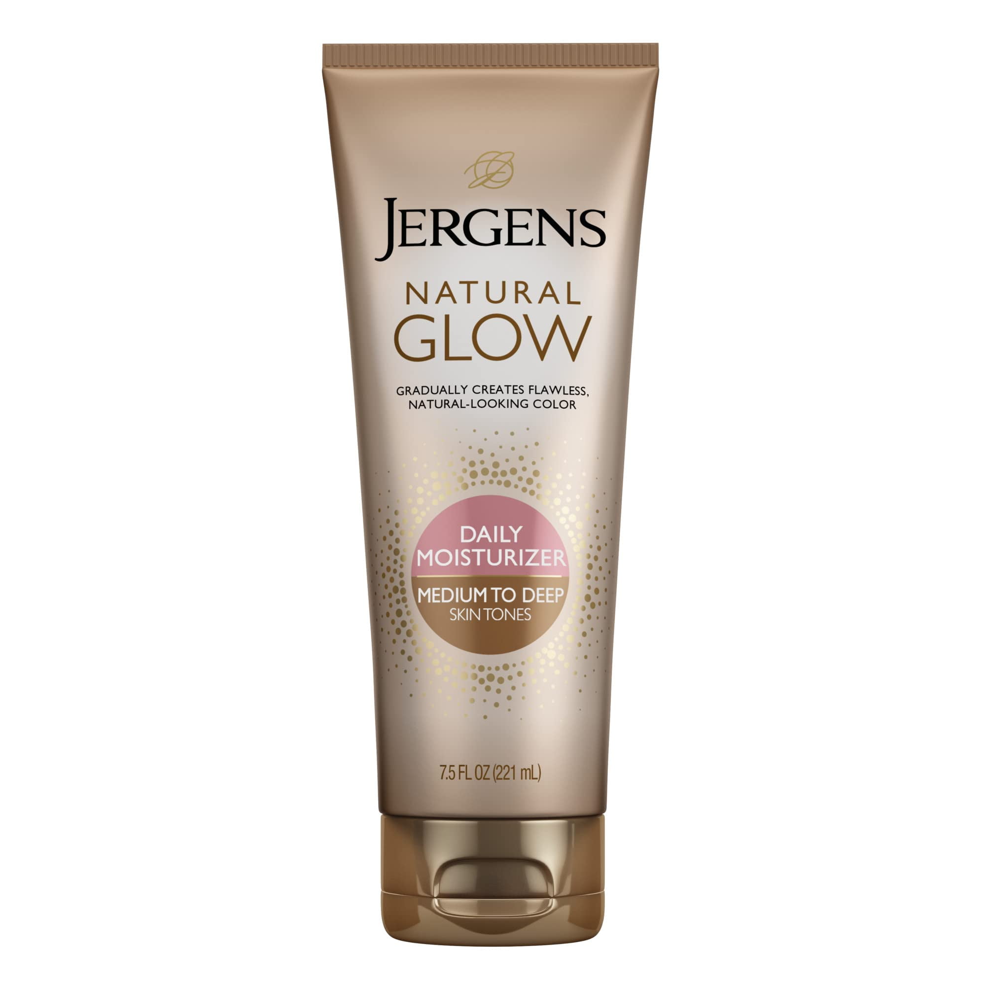 Jergens Natural Glow Self Tanner Body Lotion, Sunless Tanning, Medium to Deep Skin Tone, Daily Moisturizer with Coconut Oil, Vitamin E and Antioxidants, 7.5 Oz HYZ01
