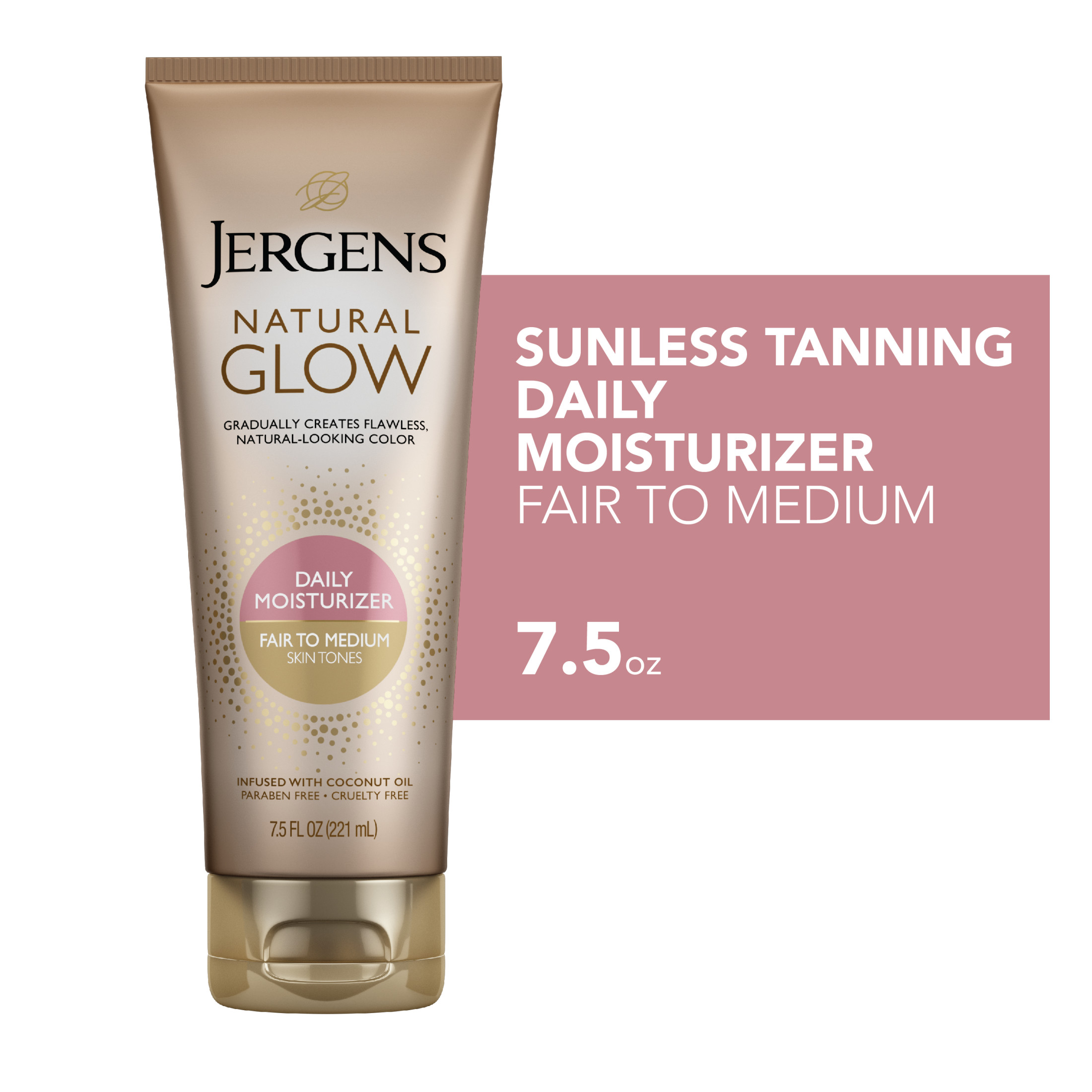 Jergens Natural Glow Self Tanner Lotion, Sunless Tanning Moisturizer for Fair to Medium Skin Tone, 7.5 fl oz - image 1 of 11