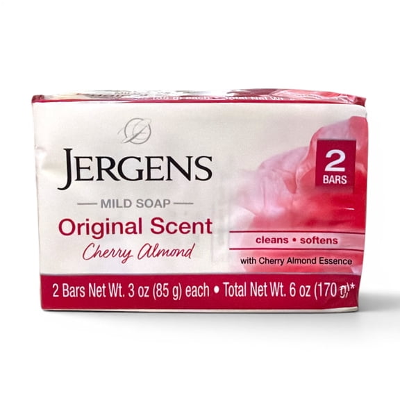 Jergens Original Scent Mild Bar Soap Cherry Almond, 2 Bars, 3 oz Each, Moisturizing Cleansing Soap