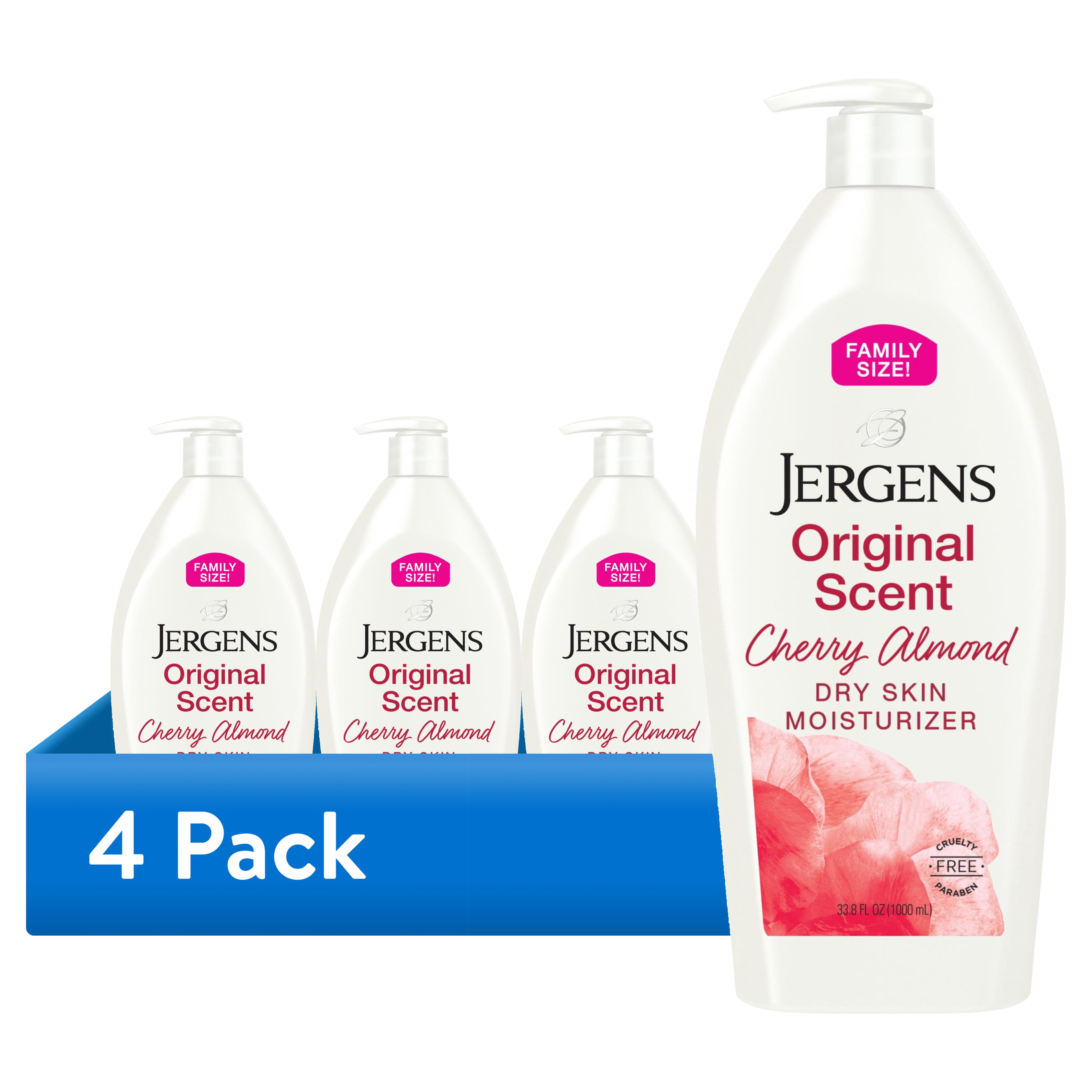 (4 pack) Jergens Original Scent with Cherry Almond Body Lotion Moisturizer for Dry Skin, 33.8 oz