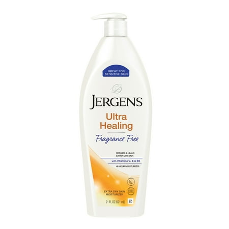 Jergens Fragrance Free Unscented Lotion, Ultra Healing Dry Skin Moisturizer, for Sensitive Skin, 48hr Hydration, 21 Oz