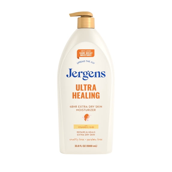 Jergens Ultra Healing Hand and Body Lotion Dry Skin Moisturizer, Vitamins C, E, B5, 33.8 fl oz