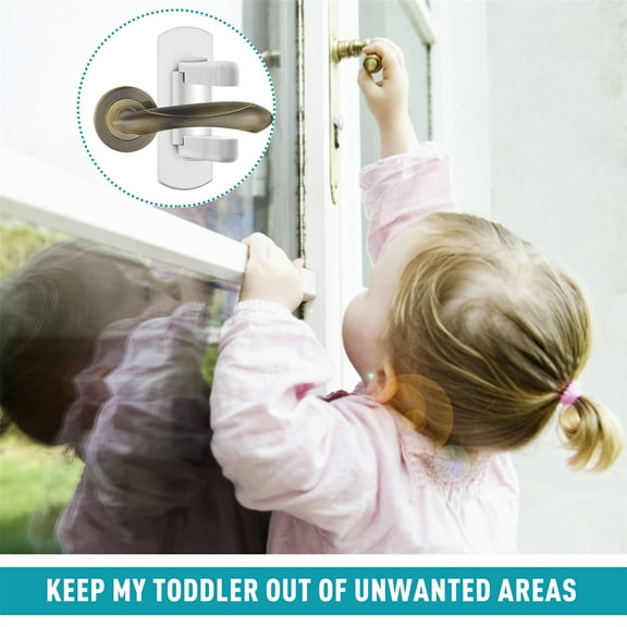 Jergo Baby Safety Door Handle Locks, Adhesive Baby Proof Door Lever Lock No Drillng Quick Install Safety Locks for Door Handle, 2 Pack