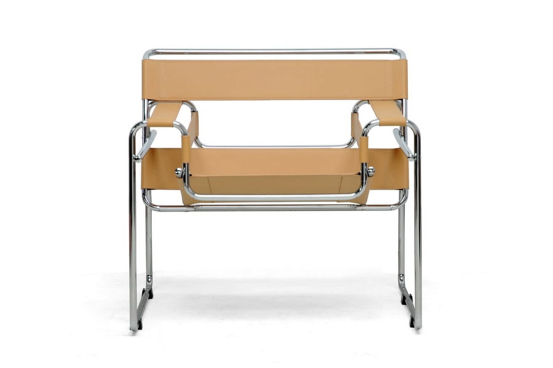 Mid-Century Tan Leather and Chrome Metal Accent Chair