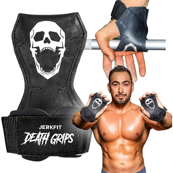 JerkFit Death Grips, Ultra Premium Lifting Straps for Dead Lifts, Pull-UPs, and Heavy Shrugs-L (Pair)