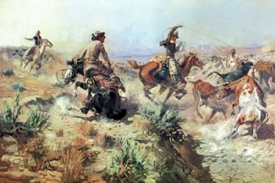 Jerked Down Canvas Art - Charles M Russell (12 x 18)