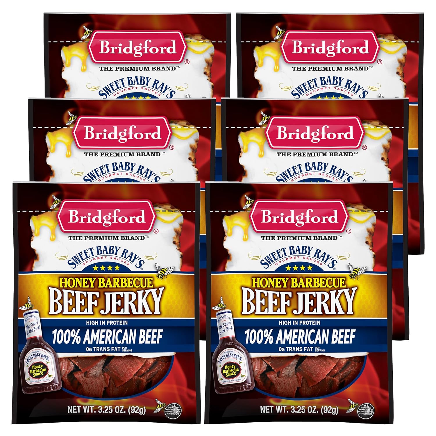 Jerky BBQ 3.25 oz Pack of 6 High Protein Jerky for Midday Energy or