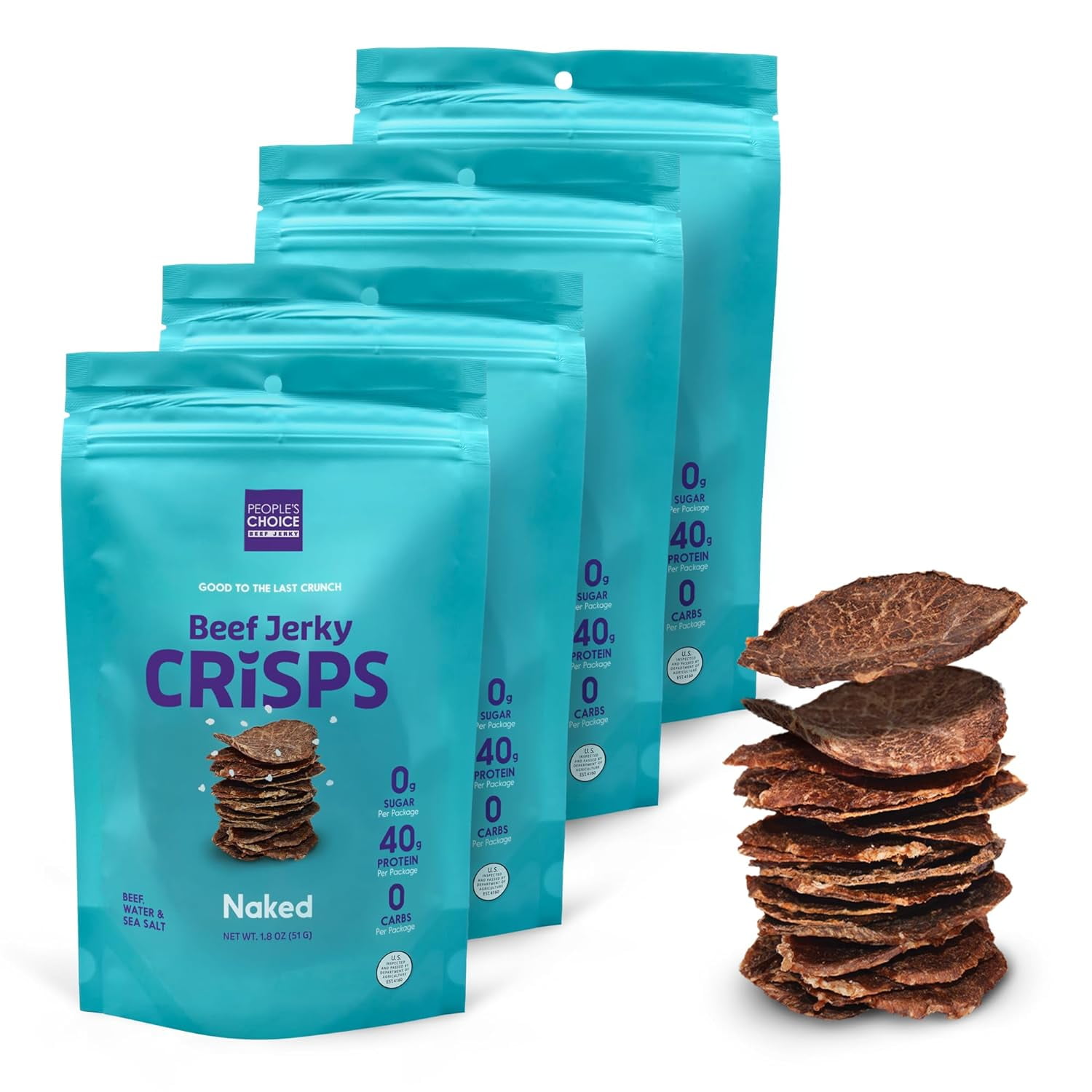Jerky Crisps - Naked - Three Ingredients - Beef, Water, Sea Salt - Sugar Free, Zero Carb, Gluten ...