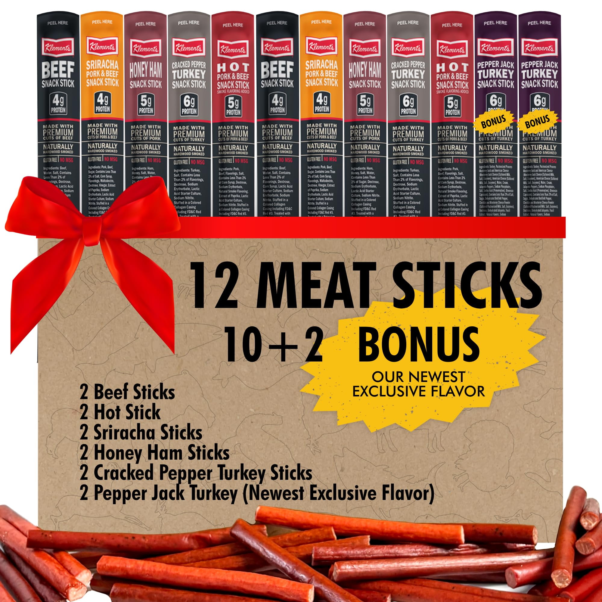 Jerky.com 12-Pack Meat Stick ESF27 Variety Pack - Includes Snack Sticks ...