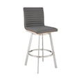 thumbnail image 1 of Jermaine 30" Bar Height Swivel Bar Stool in Brushed Stainless Steel Finish and Gray Faux Leather, 1 of 8