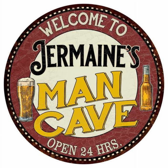 Jermaine's Man Cave 14" Round Metal Sign Kitchen Bar Wall Decor 100140035472