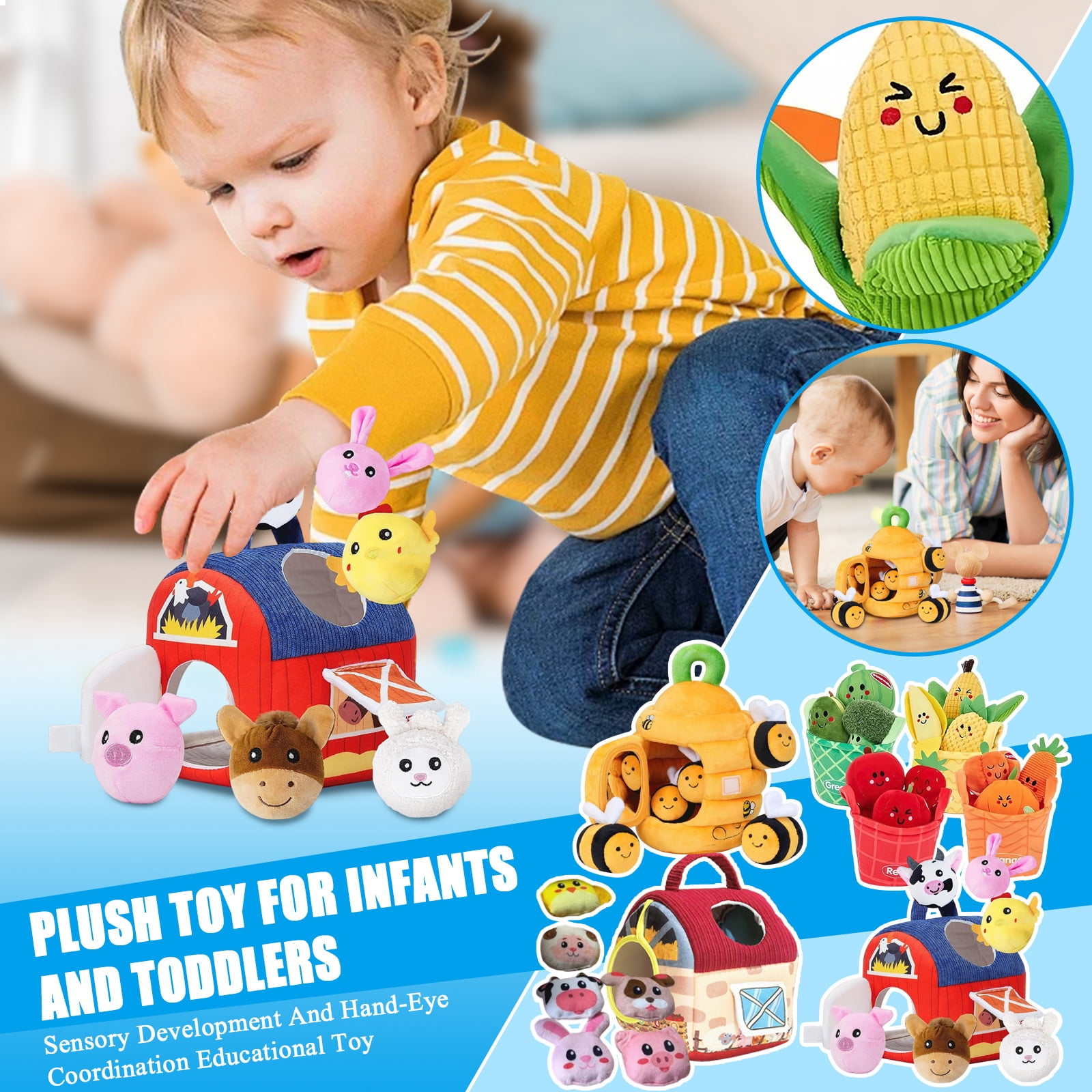 Jeroen Bee Music House Plush Baby Sensory Toy, Montessori Educational Toy for Infants Toddlers, Sensory Development & Hand-Eye Coordination Toy ( C )