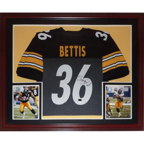 Jerome Bettis Autographed Pittsburgh (Black #36) Deluxe Framed Jersey w/ "HOF 15"