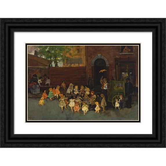 Jerome Myers 14x11 Black Ornate Wood Framed Double Matted Museum Art Print Titled: The Tambourine