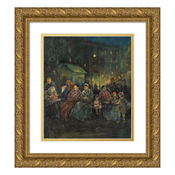 Jerome Myers 20x23 Gold Ornate Framed and Double Matted Museum Art Print Titled - Night in Seward Park