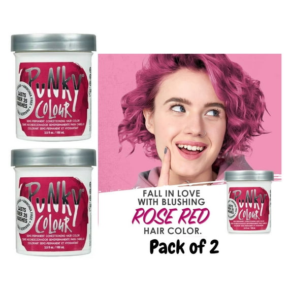 Jerome Russell PUNKY COLOUR Semi Permanent Conditioning Color 3.5 oz - Rose Red ( PACK OF 2 )