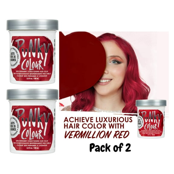 Jerome Russell PUNKY COLOUR Semi Permanent Conditioning Color 3.5 oz - Vermillion Red ( PACK OF 2 )
