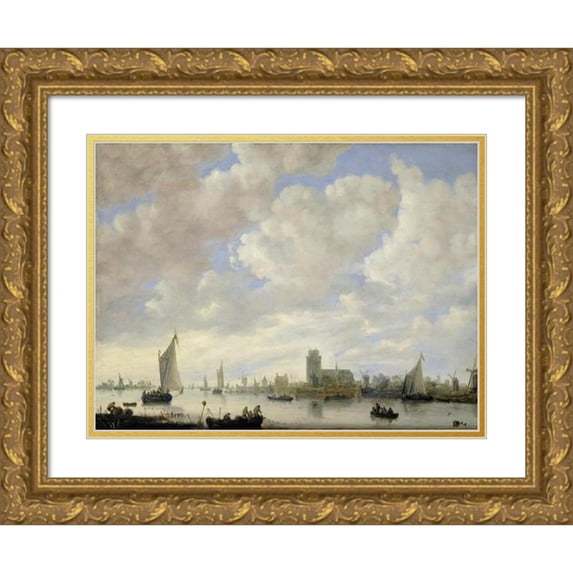 Jeronymus van Diest II 24x19 Gold Ornate Framed and Double Matted Museum Art Print Titled - View of the Merwede off Dordrecht (C. 1660)