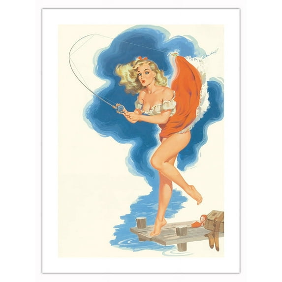 Jerri, Fond of Fishing - Vintage Pin Up Girl Print by Bill Randall c.1954 - Bamboo Fine Art 290gsm Paper Print (Unframed) 18x24in