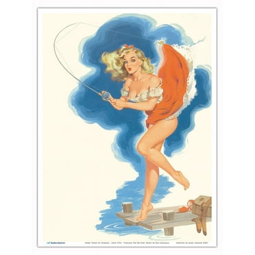 Jerri, Fond of Fishing - Vintage Pin Up Girl Print by Bill Randall c.1954 - Master Art Print (Unframed) 9in x 12in