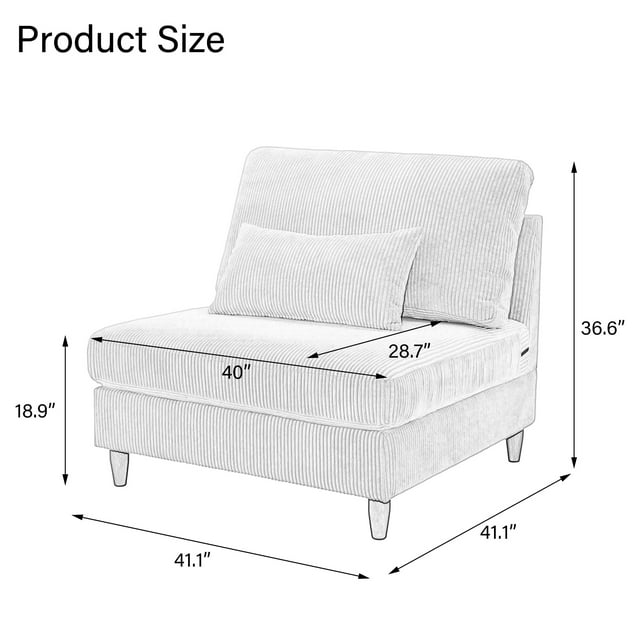Jerry Corduroy Accent Chair with Ottoman Modular Couch Sectional Sofa Armless - Orange/Armless Chair