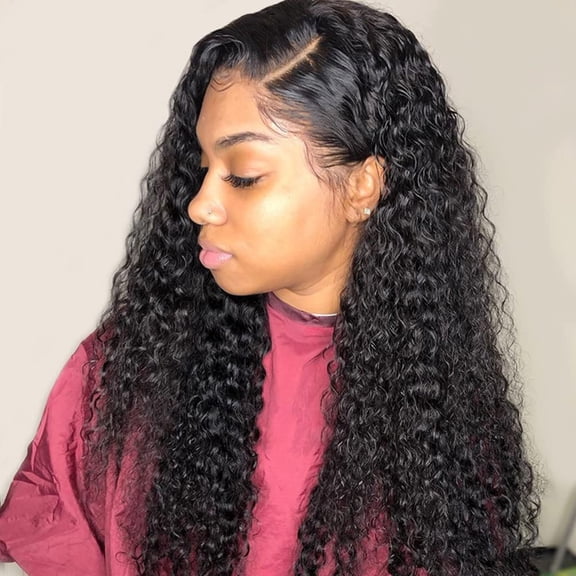 Jerry Curly Human Hair Wig 4x4 Closure Glueless Wigs Human Hair Pre Plucked Pre Cut Lace Closure Glueless Wigs Elastic Band 200% Density Natural Color, 26 Inch