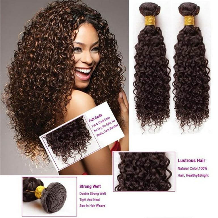 Jerry Curly Medium Brown 4 Bundles Human Brazilian Hair Weave Bundles Remy Hair Extensions 16 inch Walmart