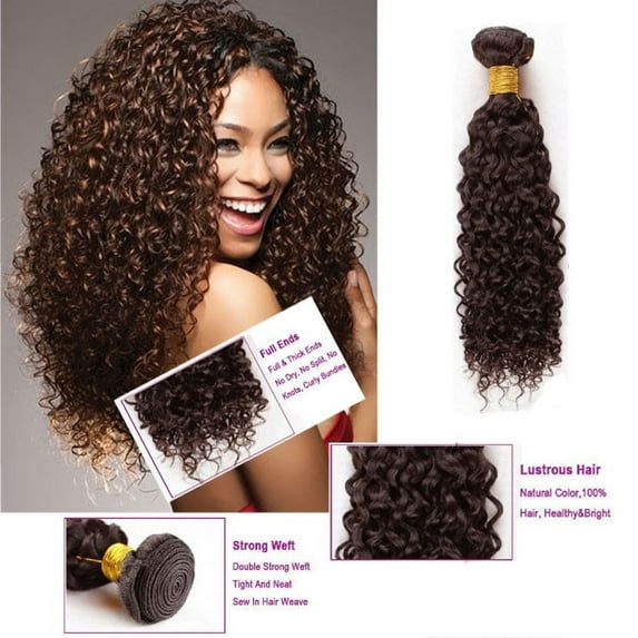 Jerry Curly Medium Brown #4 Bundles Human Hair Brazilian Hair Weave Bundles Remy Hair Extensions - 24 inch
