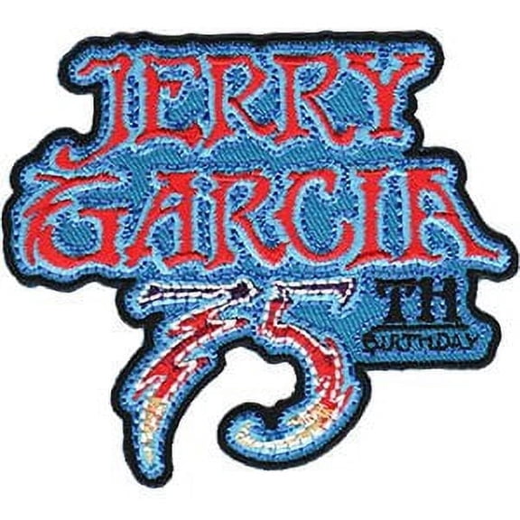 Jerry Garcia 75th Stacked Logo, Officially Licensed, Iron-on/Sew-on, Embroidered Patch - 3"x3.5"
