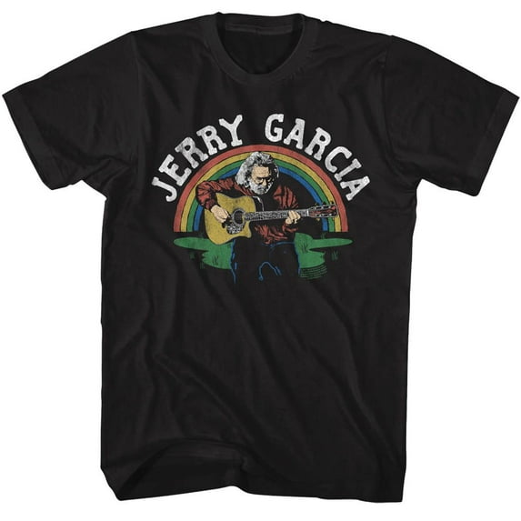 Jerry Garcia Grateful Dead Jerry And Rainbow Black Adult T-Shirt Xt