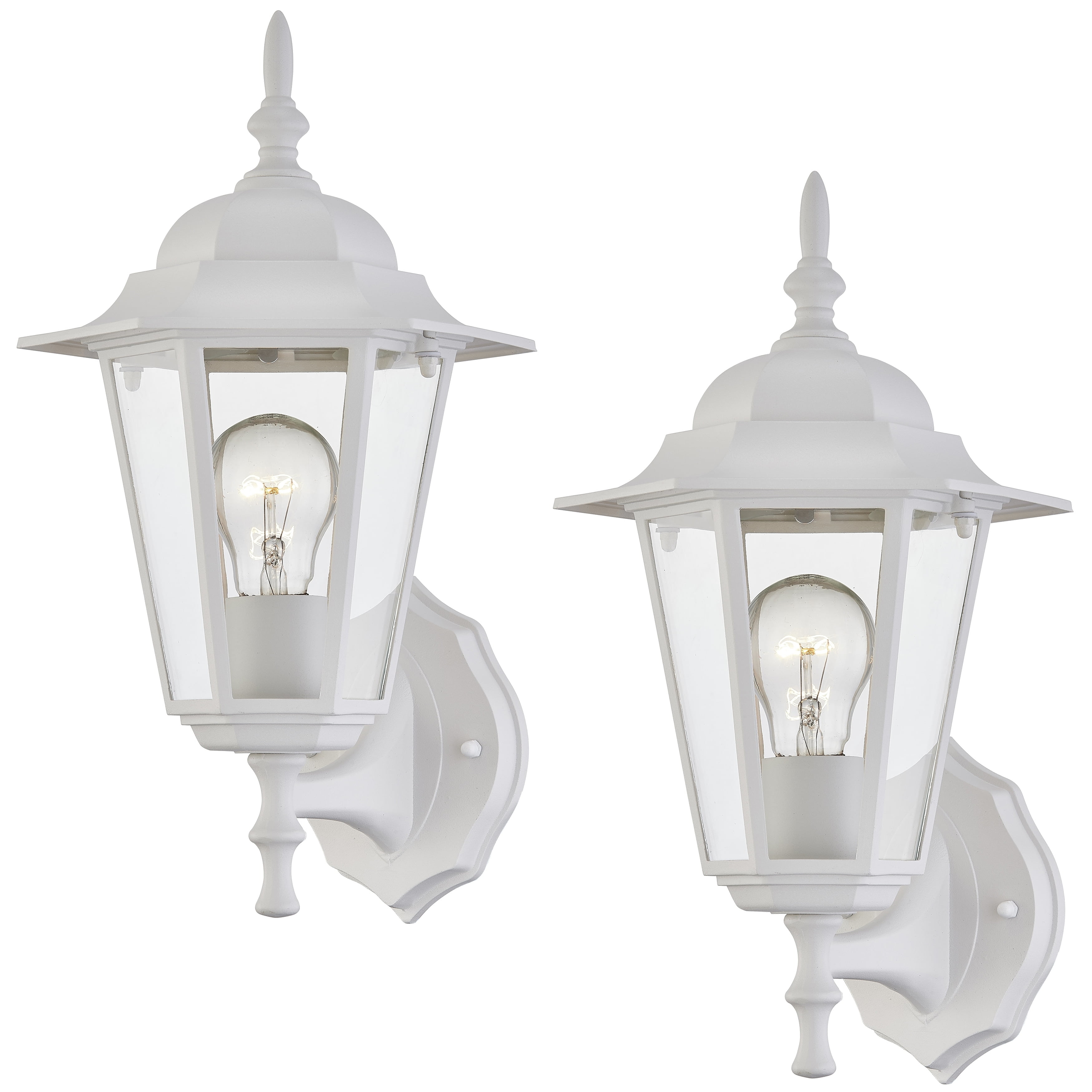White Aluminum and Glass Outdoor Wall Lantern Set