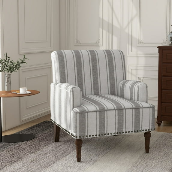 Lumibee Vintage 29" W Patterned Striped Accent Chairs 1-Piece - Grey Stripe
