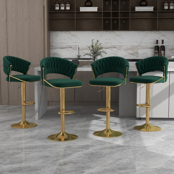 Lumibee Set of 4 Modern Velvet Adjustable Bar Stools with Backs Set of 4 - Dark Green